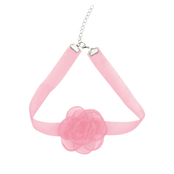 Kvinnor Blomkrage Choker Tyg Blomma Halsband Konstgjorda Flower Choker Garn Material Tyg Tillbehör för kvinnor Pink
