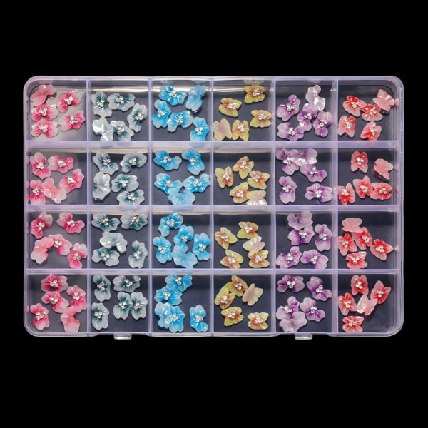 24-Facks Nagelkonst Berlocker Kors Nagel Strass Berlocker Multi-form Nagel Ädelstenar DIY Nagelkonst Dekoration Manikyr Tillbehör