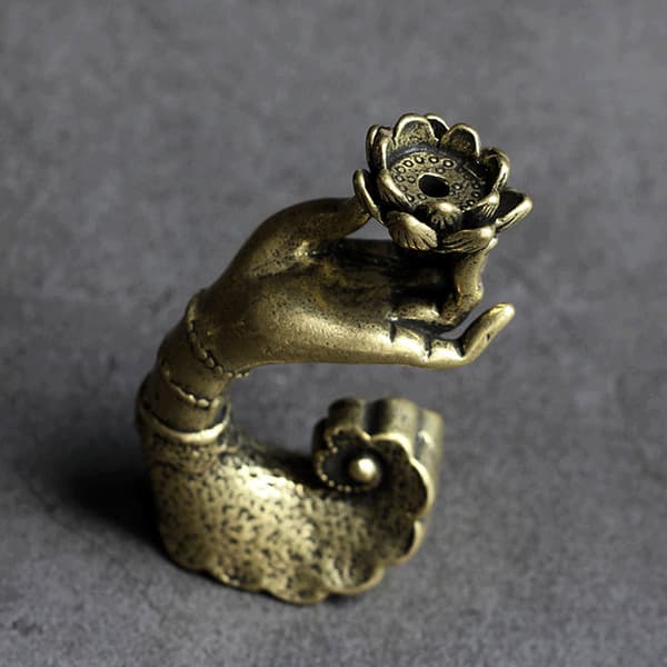 Koppar Buddha Hand Lotus Backflow Rökelse för Burner Aromaterapi Hållare