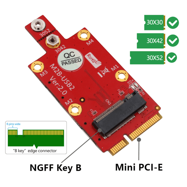 för M.2 för Key B till Mini PCI-E Adapter Converter med Dual för NANO SIM-kort Sl