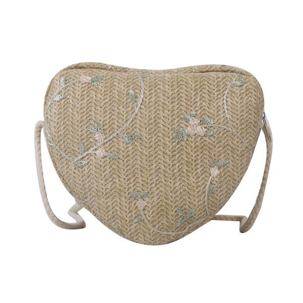 Hjärtformad Väska i Halm Kvinnor Vävd Crossbody Väska Shoppingväska Sommarhandväskor