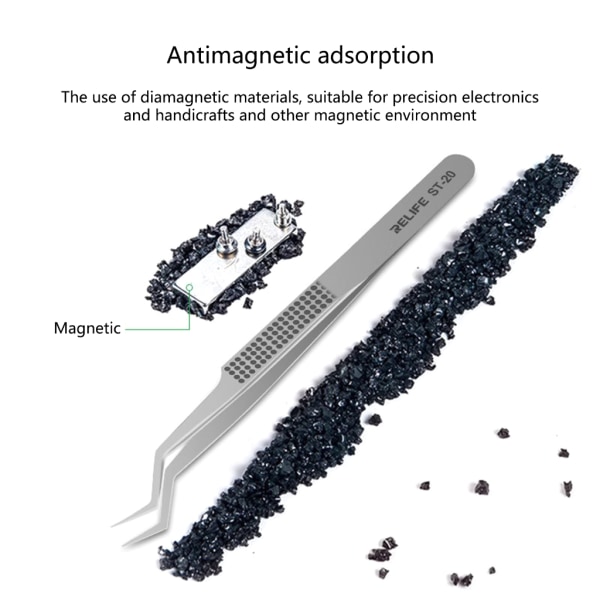 RELIFEST-20 Anti-magnetisk adsorptionspincett Chip Plåtplacering Positionering för reparation av mobiltelefoner och apparater