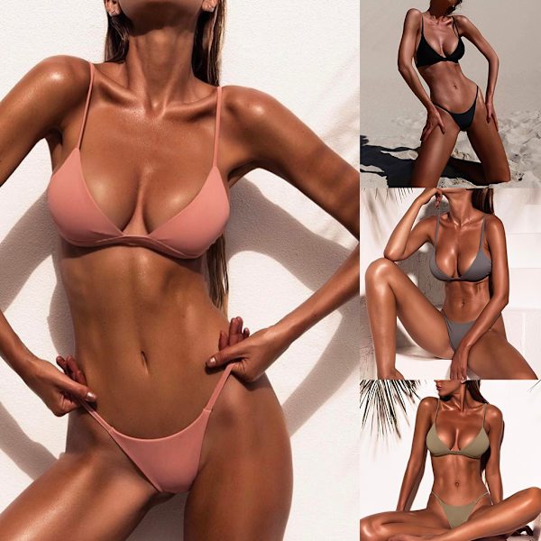 Sommar sexiga kvinnor Push Up Bikini Set Enfärgad Spaghetti Straps Baddräkt Army green L