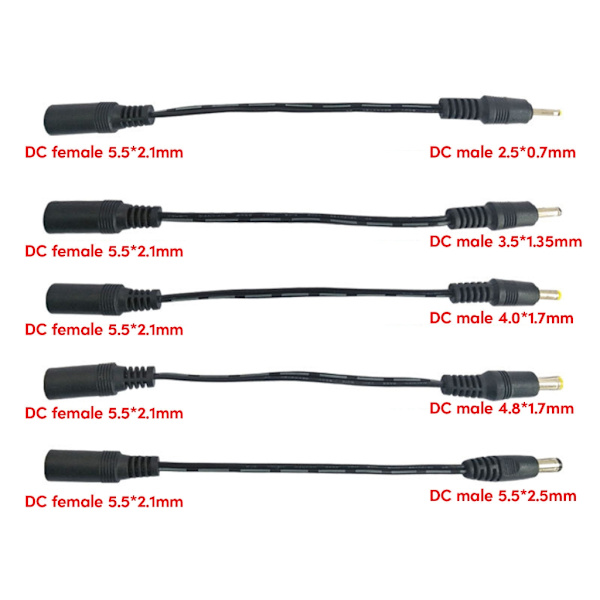 5V-12V DC5,5 x 2,1 mm till DC2,5x0,7 mm/3,5x1,35 mm/4,0x1,7 mm/4,8x1,7 mm/5,5x2,5 mm Power hona till hane adaptersladd 2.5x0.7mm