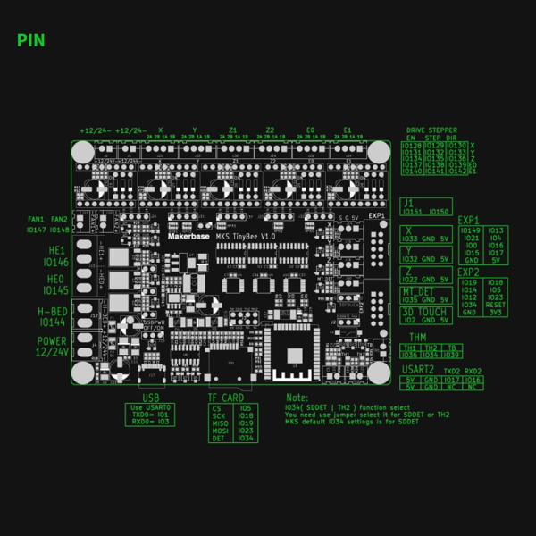 MKS TinyBee Moderkort ESP32-Wroom-32U 8M Flash ESP32-D0WD-V3 Chip Dual 32bit