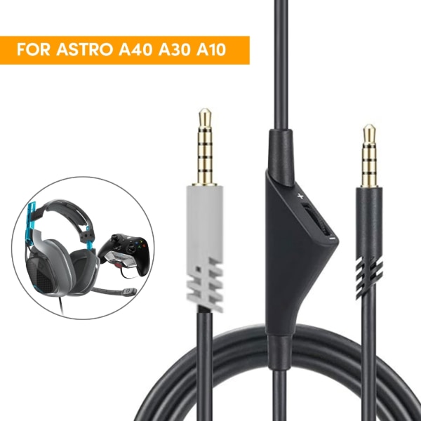Kvalitetsheadsetkabel för A40 A30 A10 hörlurssladd med in-line volymkontroll Guldpläterad 3,5 mm kontakt 6,5 fot