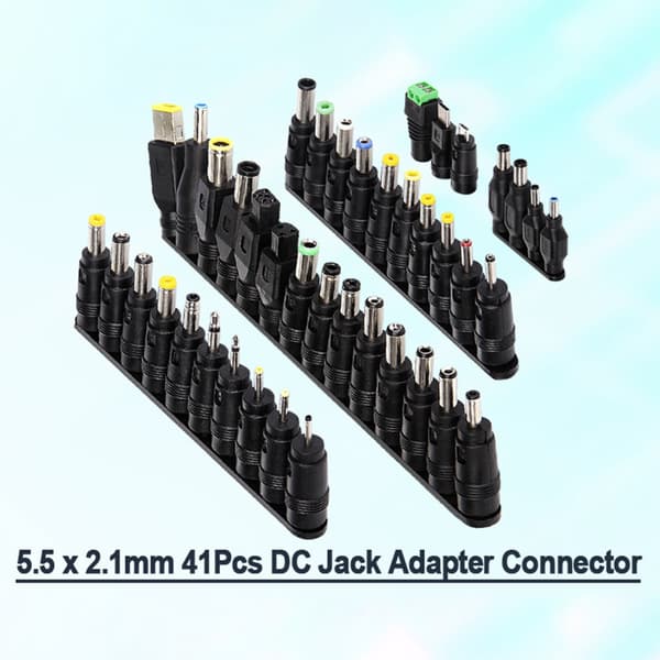 Universal 41 stk. strømadaptertips DC5.5x2.1mm 5.5x2.5mm koblingssett