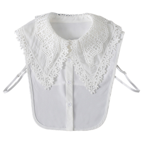 Lagdelt Krage Falsk Krage til Dame Hul Blomsterblonde Chiffon Halv Bluse Dickey