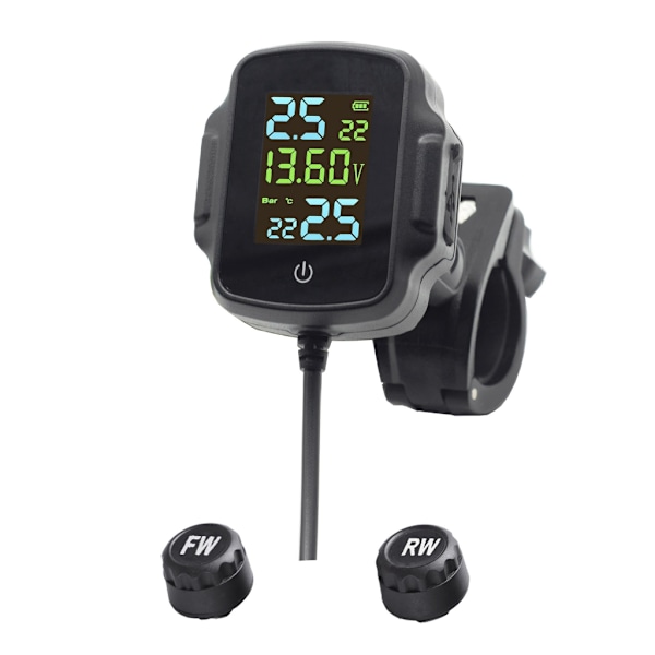 Motorcykel Däcktrycksövervakningssystem LCD-Display 2 Externa Sensorer