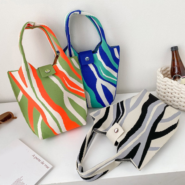 Damväska vävd axelväska Mode Top Handväska Sommar Beach-Bag Stor kapacitet Shoppingväska Girl Handfeld Tote Bag Orange blue