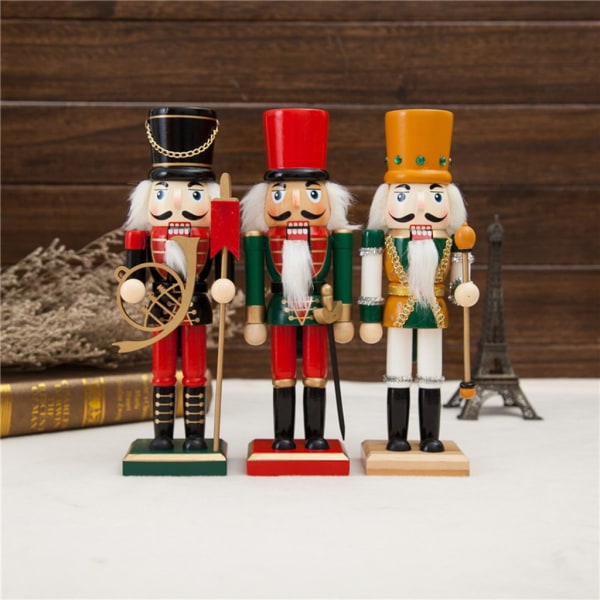 10 tums tränötknäppare soldatfigurer Juldekor för bordsskiva inomhus Desktop Holiday Home Farmhouse Ornaments Black