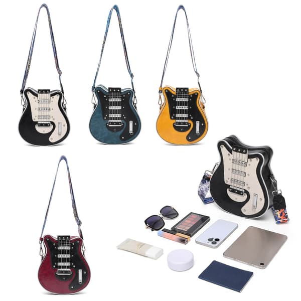 Elegant Gitarrinspirerad PU-läder Crossbody-väska Axelväskor för Konserter Blue