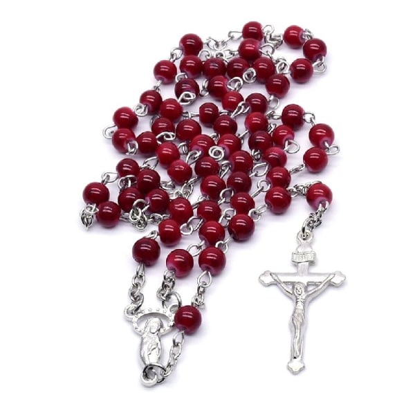 6 mm rosenkrans glaspärlor Jesus för korshänge halsband Charm kedja smycken Chri