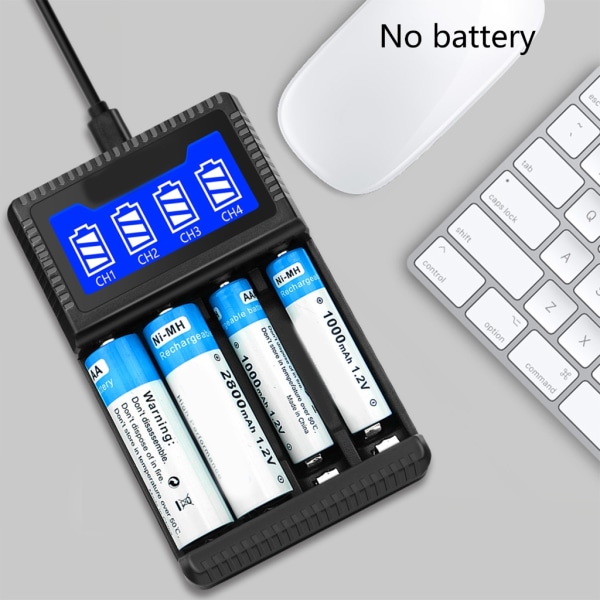 4-fack AA AAA Intelligent Batteriladdare med LCD-skärm för NiMH AA AAA Uppladdningsbart batteri USB Laddningsoberoende