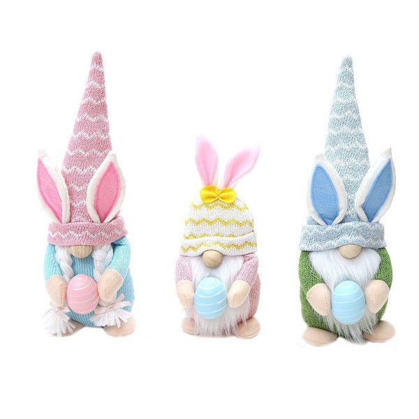 3 st Påskhare Tomte Håller Ägg Fyllda Dockor Ornament för Påskfestival Party Bordsdekoration Rekvisita