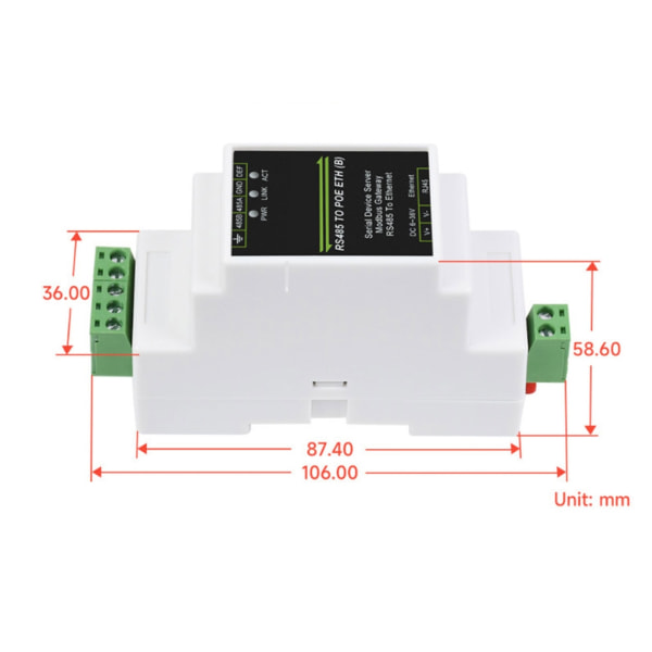 Industriell seriell server RS485 till RJ45 Ethernet TCPIP till seriell skenmontering Stöd för datainsamlingskommunikation RS485 TO POE ETH