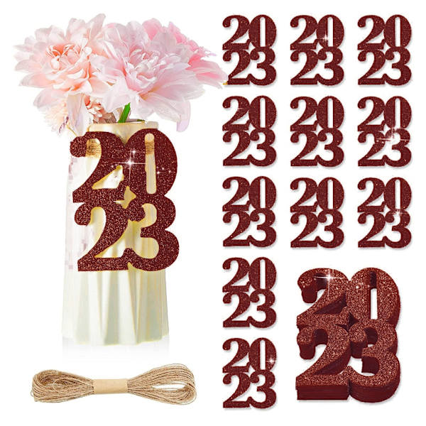 2023 Eksamen Blomstervase Tag Dekorativ Glitter Papirkort Ornament for Skrivebord Spisebord Dekorasjonsutstyr