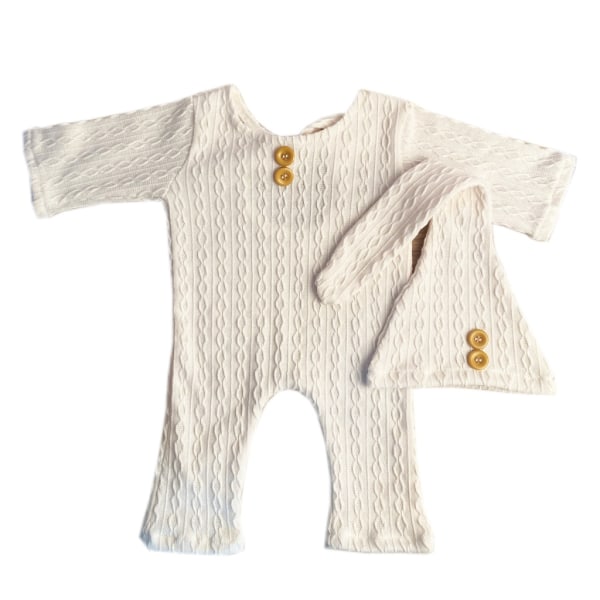 Nyfödd muslinhatt & långärmade jumpsuits Set Fotorekvisita Baby T-shirt Julkostym för pojkar flicka