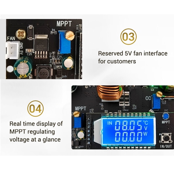 Solarladdning SJ20 300W Synchronous Rectification 20A Automatisk Step Up and Step-down power med display Without display