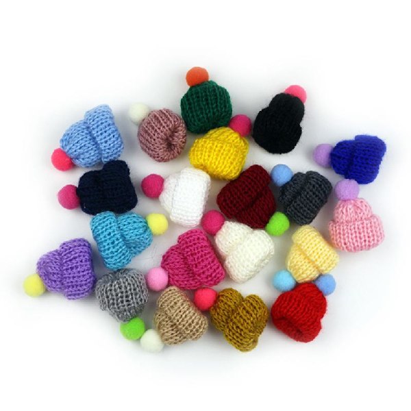 100x/ Set Pom Pom hattar Handgjorda mini fingermössa Xmas Träddekor Stickade hattar för gör-det-själv-hårtillbehör Smyckenstillverkning