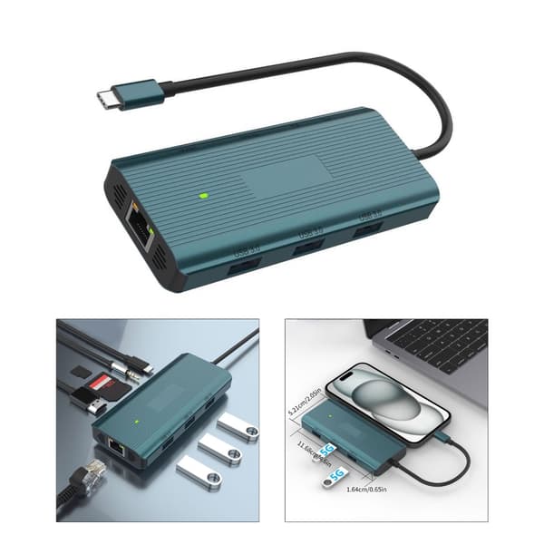 USB C Hub til kontor, skole og møder USB3.0, 4K, kortlæser, PD 100W