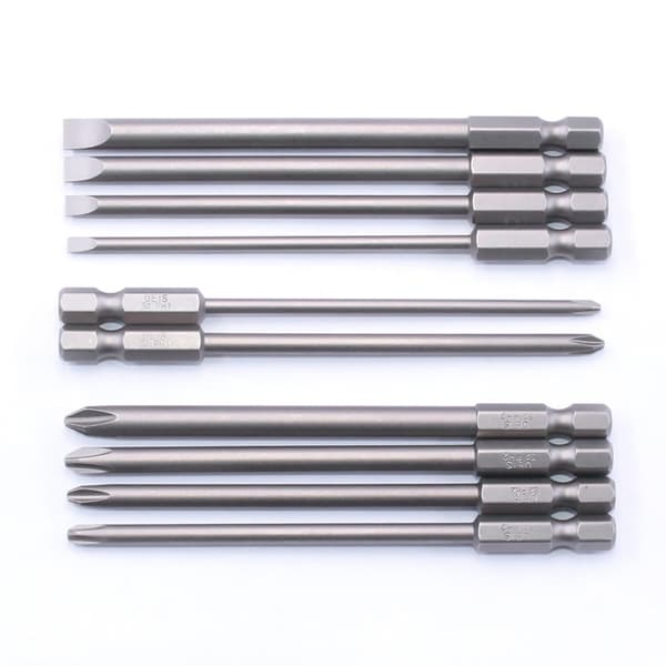 Förpackning med 10 Precisionsskruvmejselbitar 100mm Längd SL3.0/SL4.0/SL5.0/SL6.0 PH1/PH2