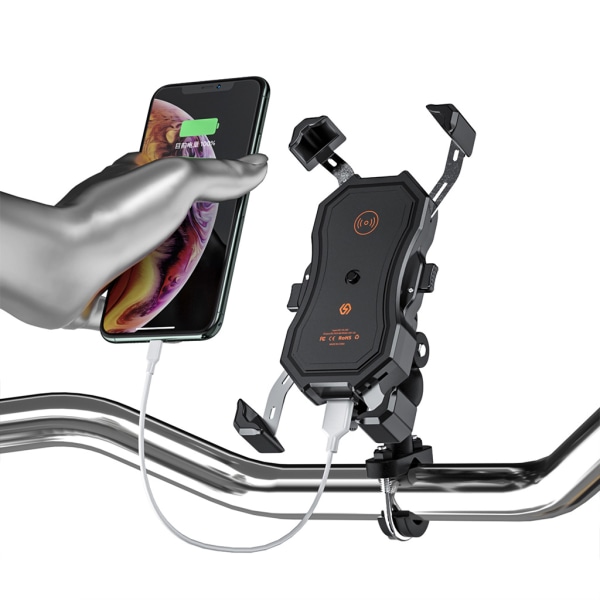 Ny Motorcykel Mobiltelefon Hållare Aluminiumlegering Vattentät Trådlös/ USB Snabbladdning Navigation Mobilhållare