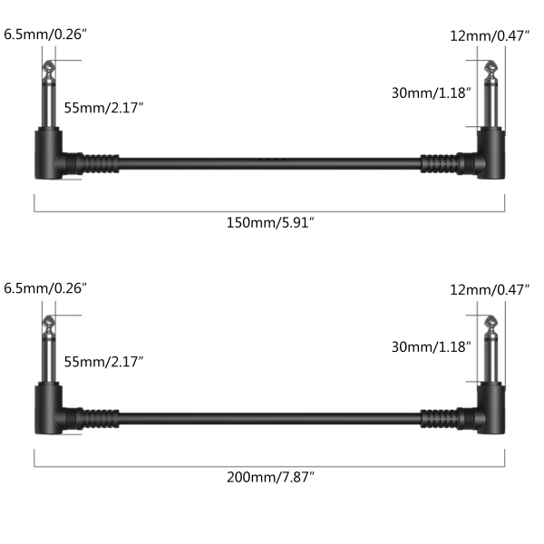 Guitar Patch-kabel, 6-tums 8-tums professionella gitarreffektpedalkablar, svart rätvinklig kontakt pedalboardkabel 20 cm