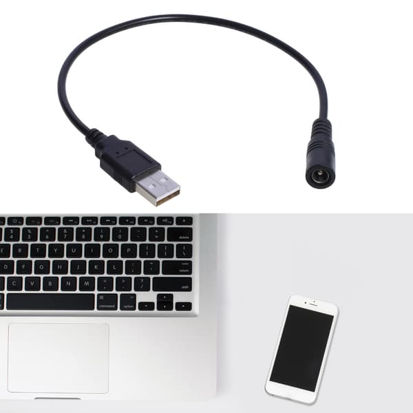 DC strømforsyningskontakt ladekabelforlengeradapterkabel USB til DC5.5x2.1mm