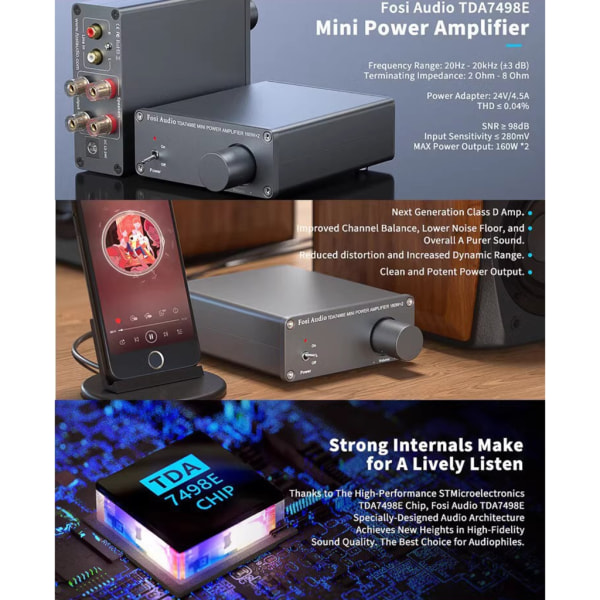 TDA7498E 2-kanals power mottagare Mini HiFi Amp Hemmabiohögtalare 160W x2 Digital förstärkare EU
