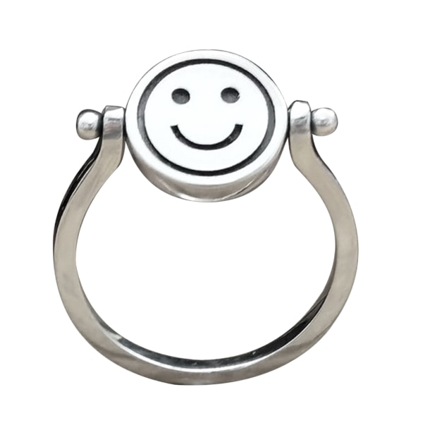 Dubbelsidigt leende sorgligt ansikte Roterbara ringar för kvinnor män Enkel rund anti-stress fidget ring par smycken Emo presenter null - 7