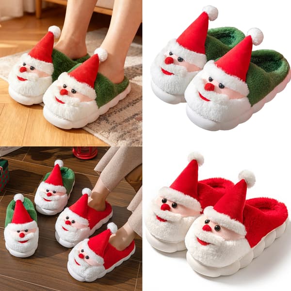 Jul Tomte Tofflor Halkfria Tjockt Vadderade Varma Vintertofflor Red A