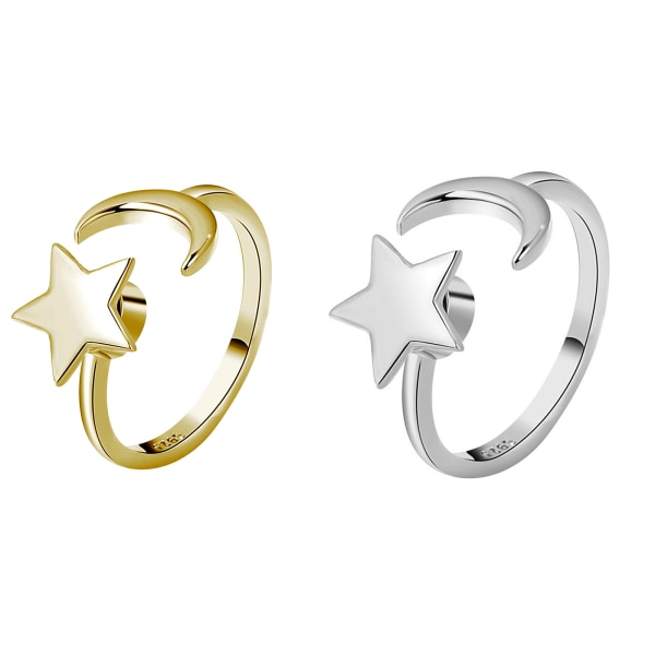 Guld Silver Ring Anti Anxiety Fidget Ring Ångest Ring Star Moon Spinning Stress Relief Ring Spinner Meditation Ring Gold-color