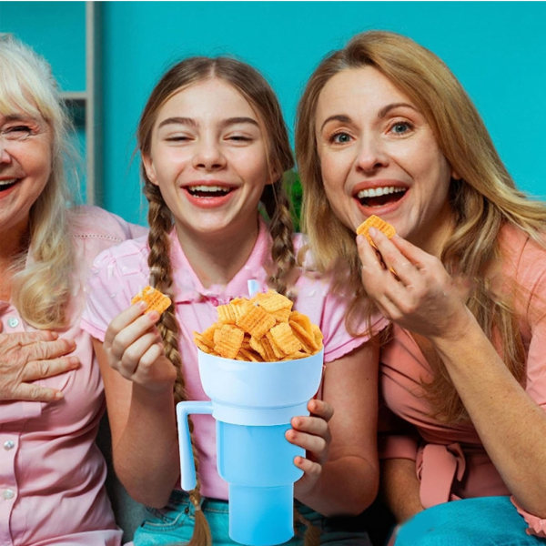 Popcorn Beverage Cup Multifunktionell delad kopp Plastmaterial Popcorns Cup Perfekt för filmkväll och fester Deep Blue