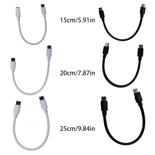 60W kort USB C till USB C-laddarkabel, 1Pack Typ C Laddningskabel Snabbladdning för telefon 15 mobiltelefon surfplatta White 20cm