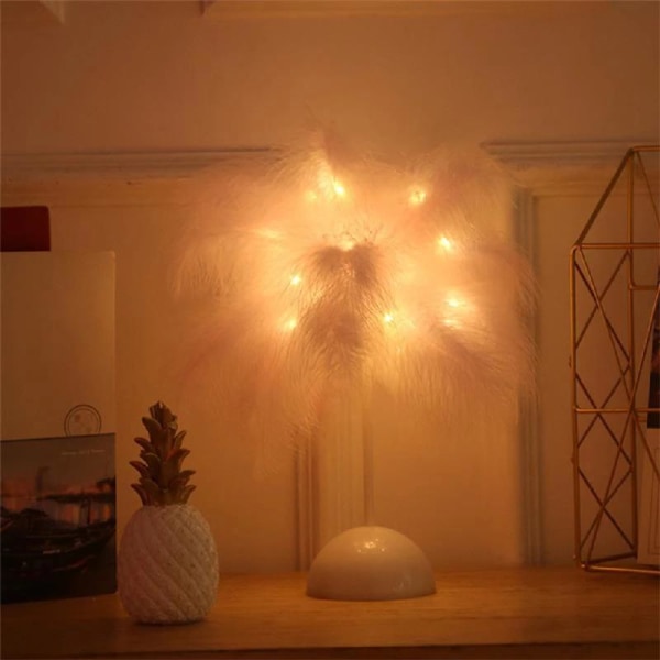 Elegant fjäderlampskärm LED-nattlampa Romantisk atmosfärljus för bröllop för barnrum i sovrummet White