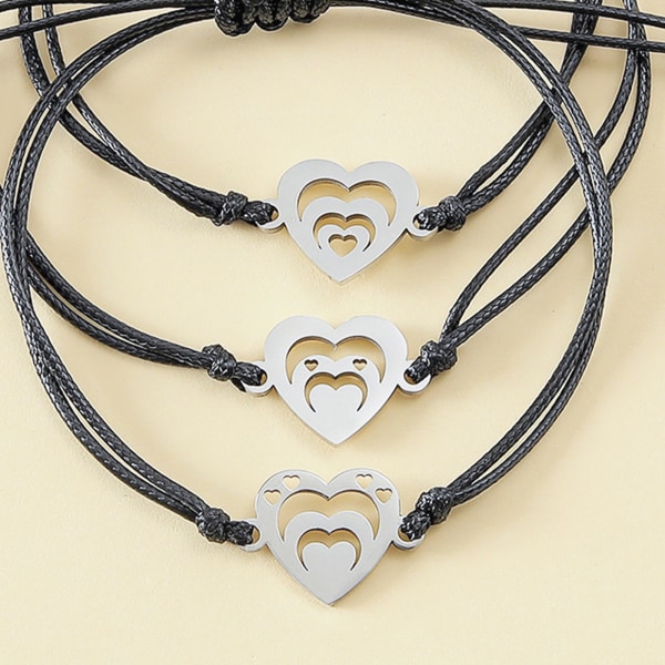 3st Mor-Dotter Mor-Son Kort Armband Set Hollow Heart Charm Matchande armband Armband Smycken i rostfritt stål