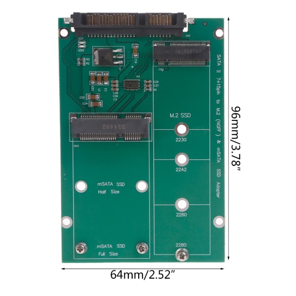 M.2 NGFF eller mSATA till Sata Adapter 2-i-1 NGFF eller mSATA Converter Reader Card Converter 2,5 tums hårddisk, Stöd Sata