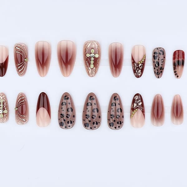 Nem påføring Leopardprint Krydser Press-On Negle Hurtig Installation til Fester