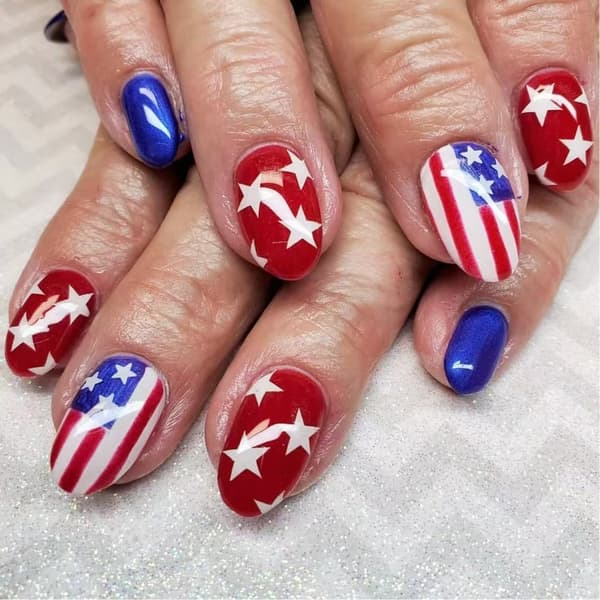 24x Star Artificial Nail Short Oval Press On Nail Independence Day False Nail