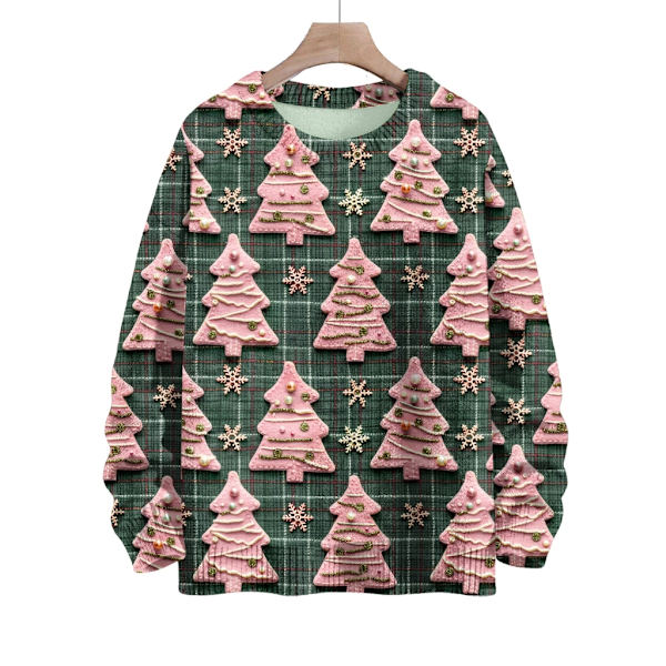 Langærmet julepullover til kvinder 3D-juleprintet pullover sweatshirt Pink L