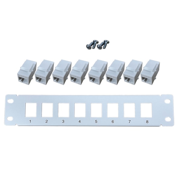 8 Port Rett-gjennom CAT5e Patch Panel RJ45 Nettverkskabel Adapter Keystone Jack Ethernet Distribusjonsramme UTP 19in