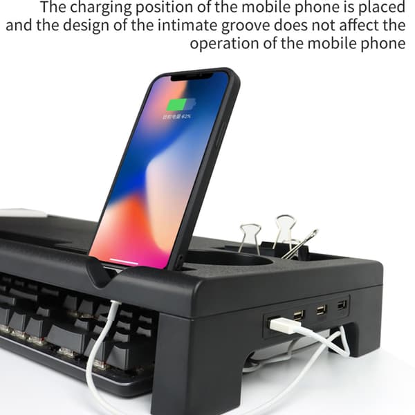 Skærmstativ til bærbar computer, ergonomisk design, opbevaringshylde, telefonholder