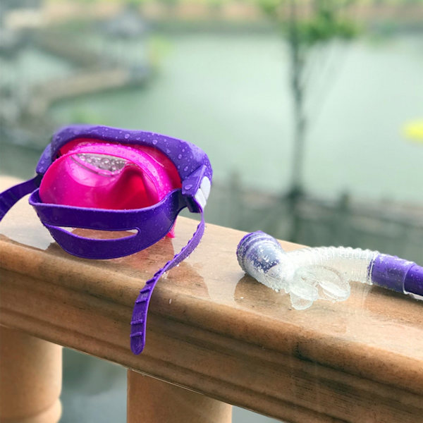 Barn Snorkel Set Scubas Snorkelmasker Simglasögon Glasögon med torra snorklar Rörutrustning Dykutrustningssatser Lake Blue