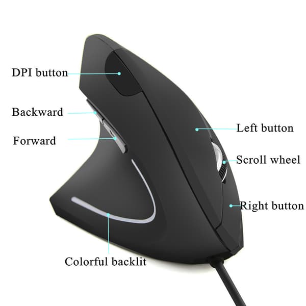 Venstrehåndet ergonomisk optisk USB-kablet vertikal mus til computergaming
