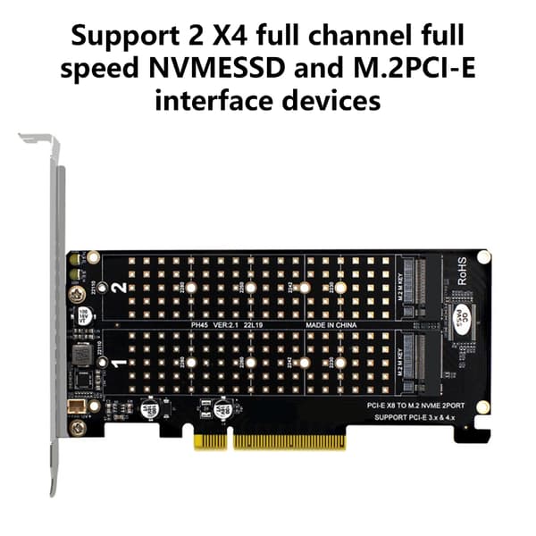 M.2 NVME til PCIExpress X8 2 Bay PCIE Split Kort til Omfattende PC-lagring