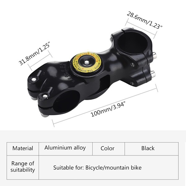 Justerbar MTB-stam 120° cykelstamförhöjare för styre-aluminium Mountainbikestyreförlängare för MTB-roadcykel
