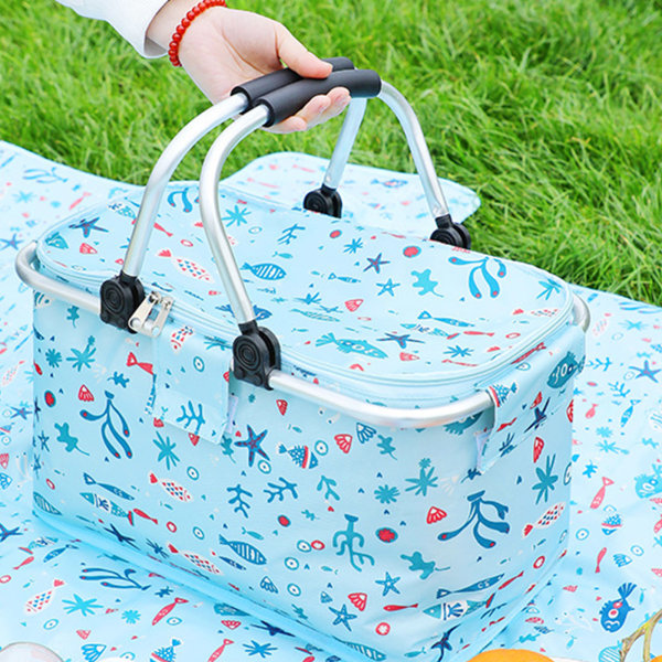 Isolerad kylväska picknickkorg, läckagesäker hopfällbar bärbar kylare, matväska picknickpaket med aluminiumhandtag Gray 40x23x20cm
