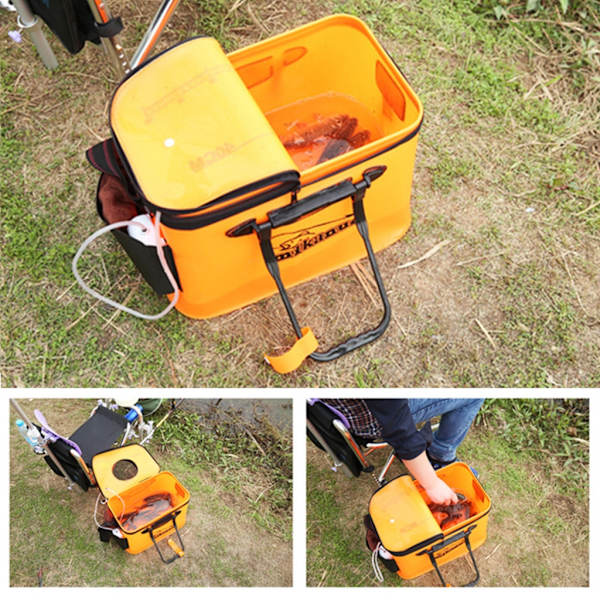 Levande fiskhink Vikbar fiskehink Multifunktions levande fiskbeten Hink Levande fiskbehållare för vandring och camping Black 40CM