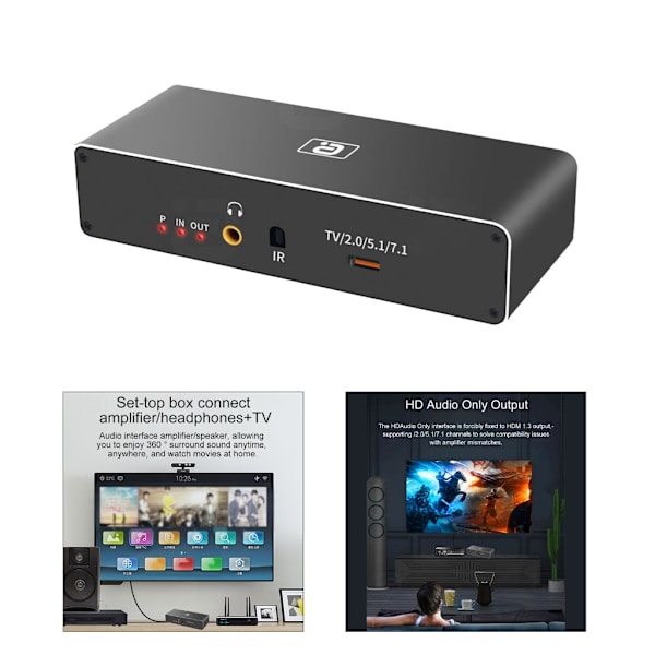 Audio Extractor för 8K60Hz HDMI-kompatibel 2.1 Splitter Adapter 8K60Hz 4K120hz Stöd för optisk/koaxial/3,5 ut DTSHD EU